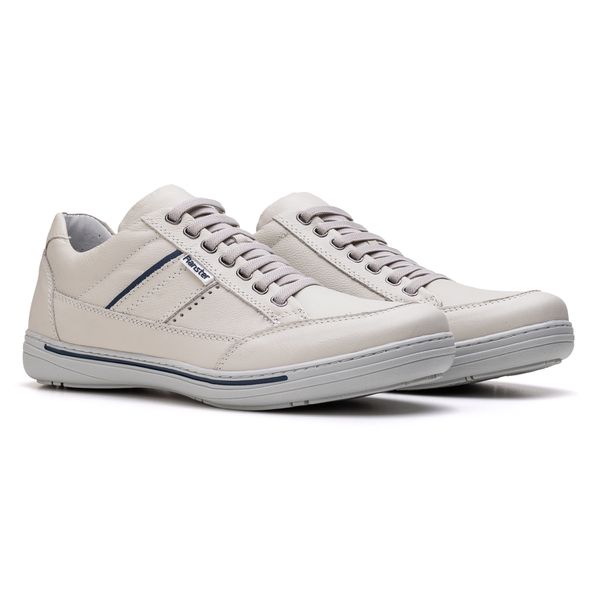 Sapatênis Masculino Couro Gelo/Azul Comfort 