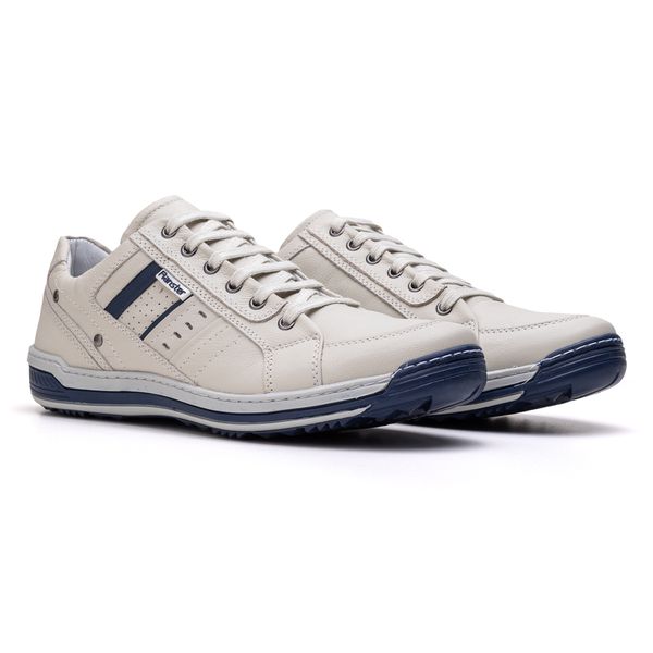 Sapatênis Masculino Couro Gelo/Azul Comfort 