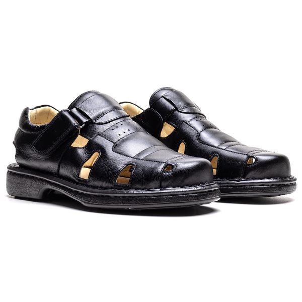 Sandália Comfort Masculino em Couro Preto