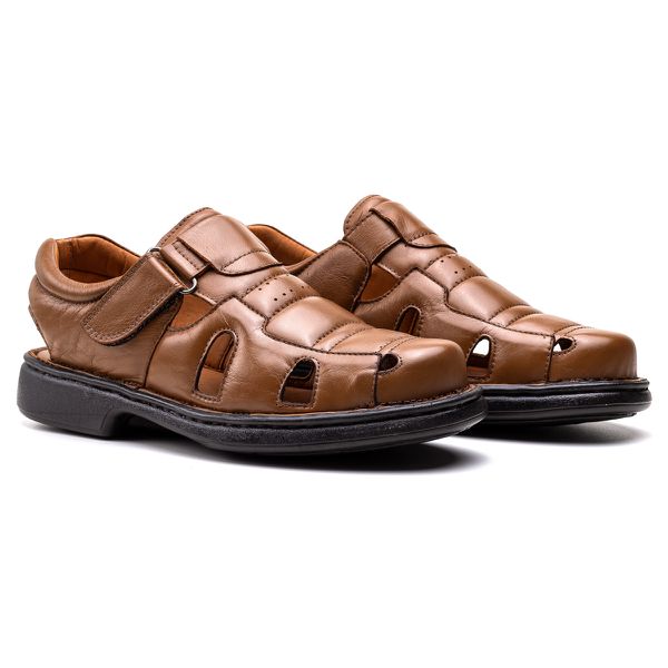Sandália Comfort Masculino em Couro Caramelo