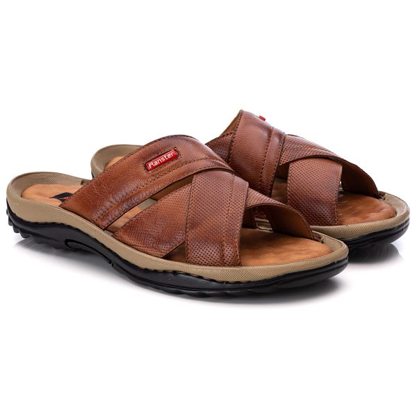 Chinelo Comfort Comfort Masculino em Couro Caramelo