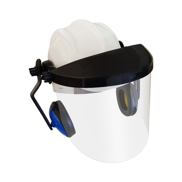 KIT CAPACETE BRANCO COM PROTETOR FACIAL INCOLOR E ABAFADOR ACOPLADO DA PLASTCOR