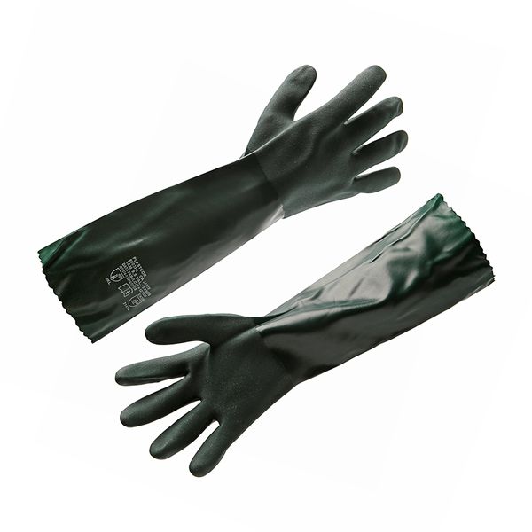LUVA DE PVC COM FORRO E PALMA ÁSPERA VERDE 45CM