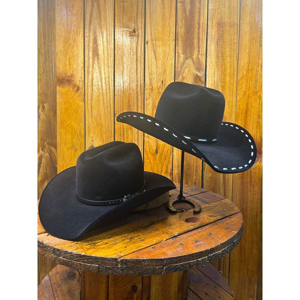 Kit Casal Chapéu Montana Preto Couro + Chapéu Castella 1.0 Preto