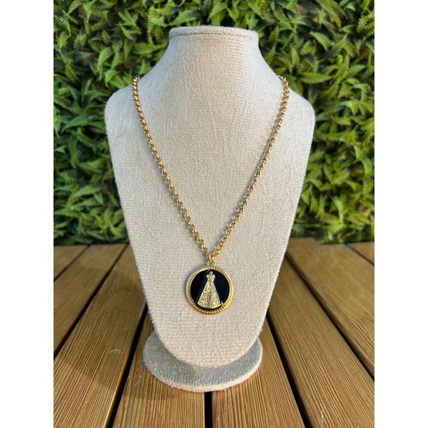 Colar Corrente Feminino Cor Dourado Detalhe Esmaltado com Regulagem 