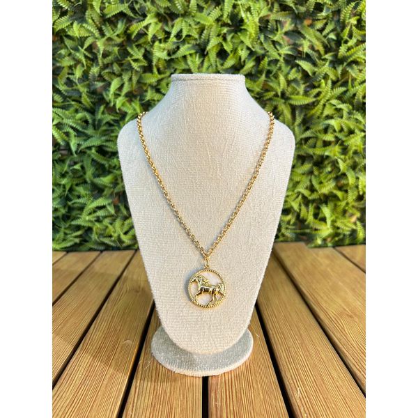 Colar Corrente Feminino Cor Dourado Detalhe Esmaltado com Regulagem 