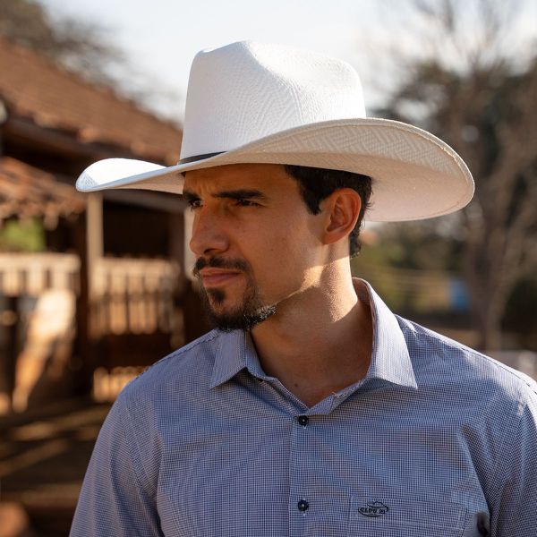 Chapéu Arizona Country Aba 12 Branco Bandinha de Couro Preto