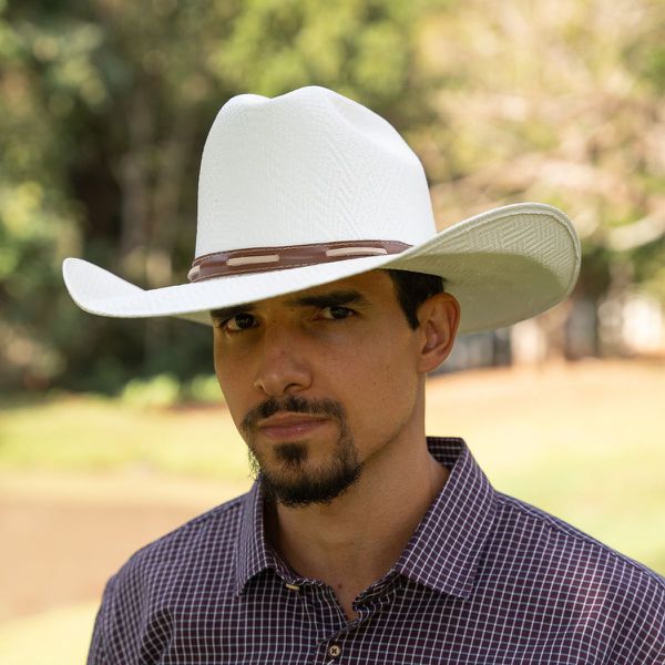 Chapéu Arizona Country Aba 12 Branco Bandinha de Couro 