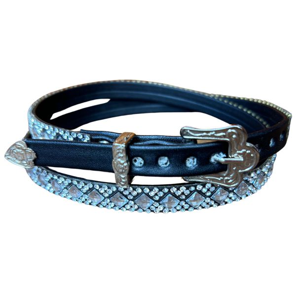 Bandinha de Couro Diamond para Chapéus com Detalhes em Strass Prata Triangulo