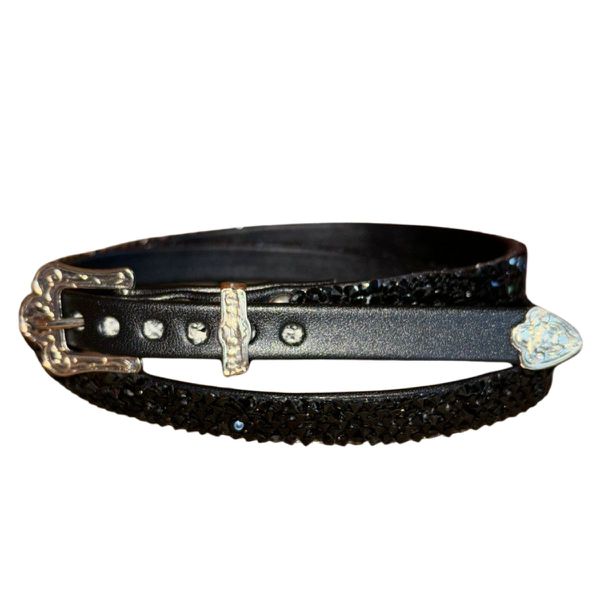 Bandinha de Couro Diamond para Chapéus com Detalhes em Pedraria Preto