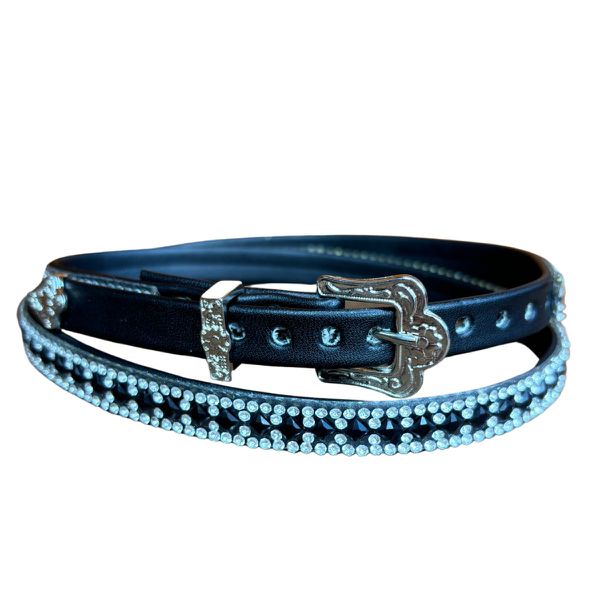 Bandinha de Couro Diamond para Chapéus com Detalhes em Pedraria e Strass Preto Triangulo