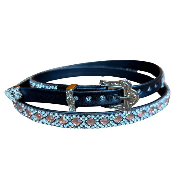 Bandinha de Couro Diamond para Chapéu Com Detalhes em Strass Rose Gold 