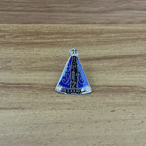 Aplique de Metal Broche para Chapéu Modelo Nossa Senhora Azul Média