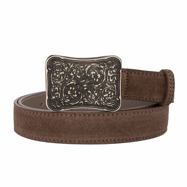 Cinto em Camurça Fivela Ouro Envelhecido Café