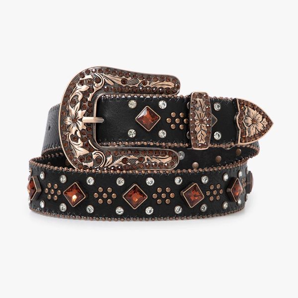 Cinto Country Preto com Pedrarias Vermelho