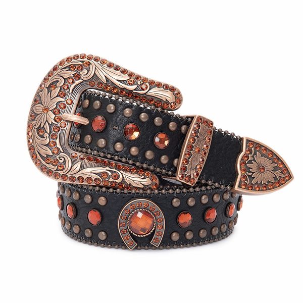 Cinto Country Preto com Vermelho Metal Fivela 