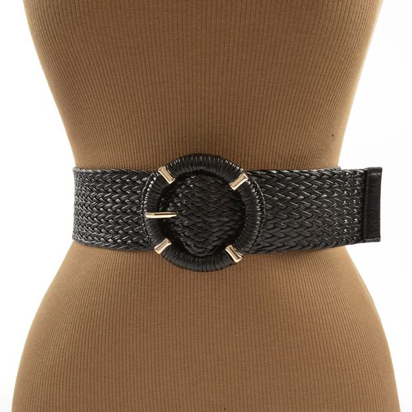 Cinto de Palha com Fivela Redonda