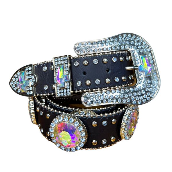 CINTO COUNTRY FEMININO EM PEDRARIAS PINK E STRASS MARROM ESCURO - REF 01 