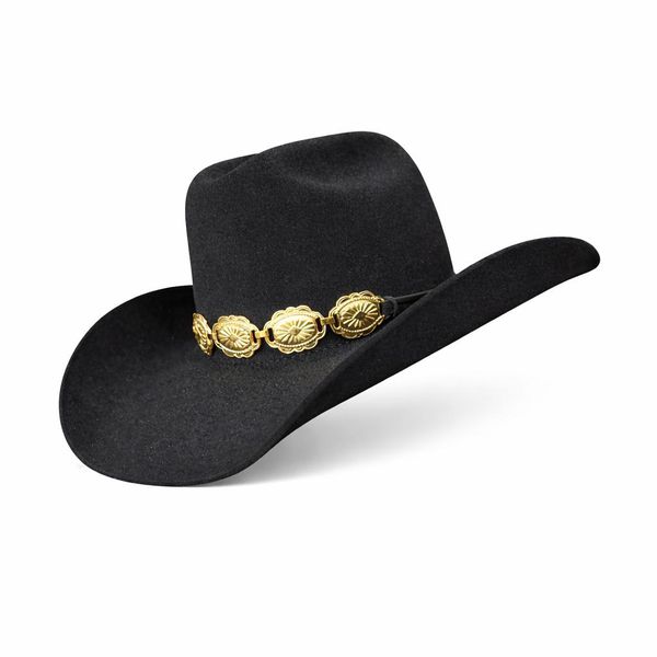 Chapéu Aba 10 Preto com bandinha concho dourado Coração Acelerado 