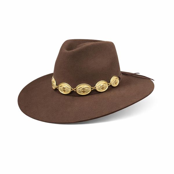 Chapéu Aba 8 Café com bandinha concho longhorn dourado Coração Acelerado 