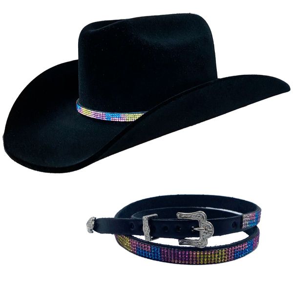 Chapéu Country Diamond Aba 10 Preto com Bandinha Colorida