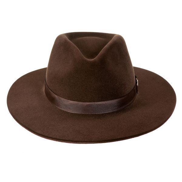 Chapéu Fedora Unissex Café com Bandinha de Cetim Aba 8 
