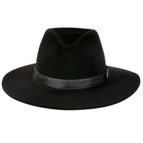 Chapéu Fedora Unissex Preto com Bandinha de Cetim Aba 8 