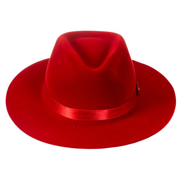 Chapéu Fedora Unissex Vermelho com Bandinha de Cetim Aba 8
