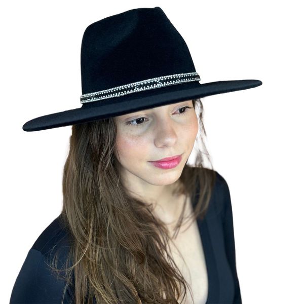 Chapéu Fedora Shine Preto Aba Média Reta 7,5 cm - Preto Brilho