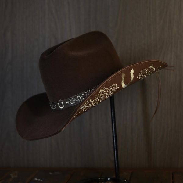 Chapéu Country Amuleto Café Aba 10 Aveludado Unissex Bandinha 