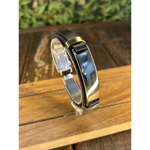 Pulseira de Couro Sintético Country Unissex Preta Com Dourado