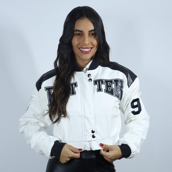 Jaqueta de Couro Feminina Better Branco com Preto Lançamento Club 21  Country