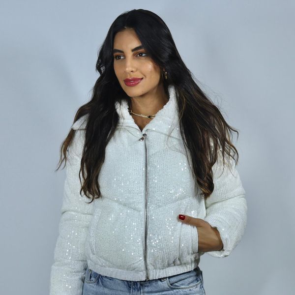 Jaqueta Puffer Lantejoula Branca Feminina Lançamento - Club 21 Country 