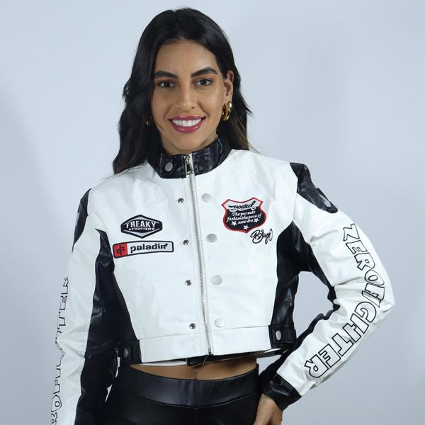 Jaqueta de Couro Feminina Paladin Branco Com Preto Lançamento Club 21  Country