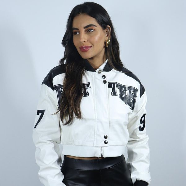 Jaqueta de Couro Feminina Better Branco com Preto Lançamento - Club 21 Country 