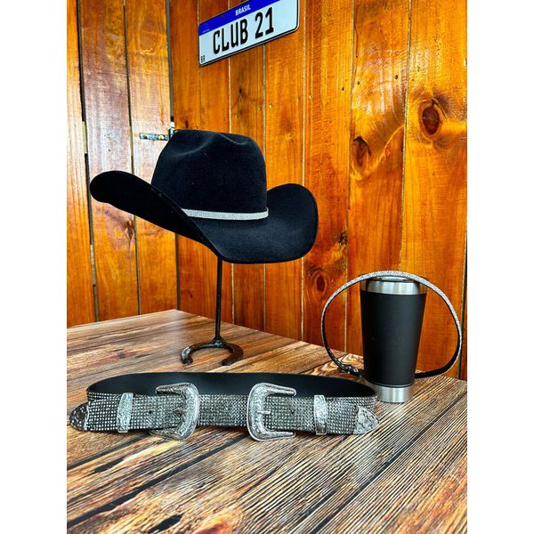 Kit Country Feminino Festa Diamond Preto + Brinde 