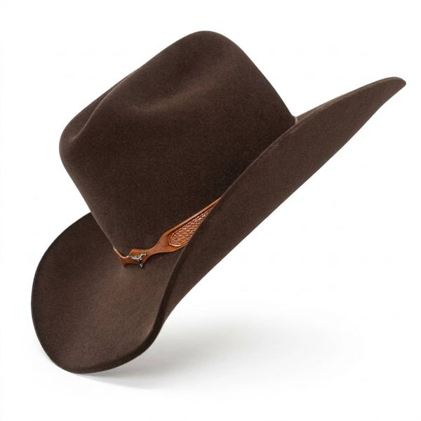 Chapéu Country Montana Premium Café Aba 10 Aveludado Unissex Bandinha de Couro Com Fivela 