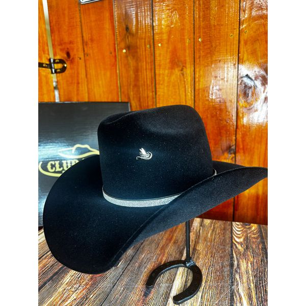 Chapéu Country Diamond Preto com Bandinha de Strass + Broche de Chapéu 