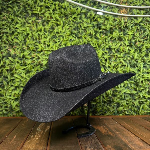 Chapéu Country Feminino com Glitter Preto