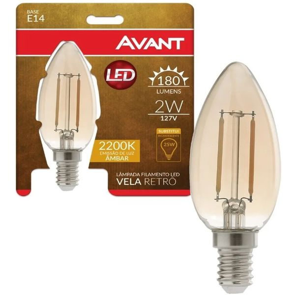 Lâmpada Led Vela Retrô E14 2w Avant 2200k 127v