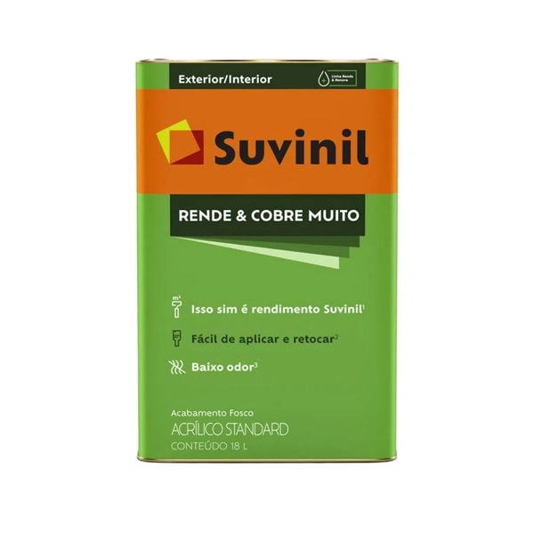 Tinta Acrílica Rende e Cobre Muito Standard Fosco 18L - Suvinil 