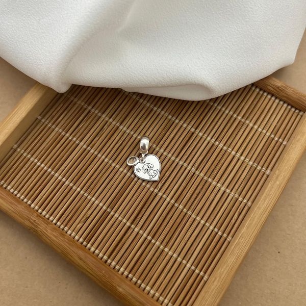 Berloque CoraÇÃo Cachorrinho Laser Zirconia Cristal