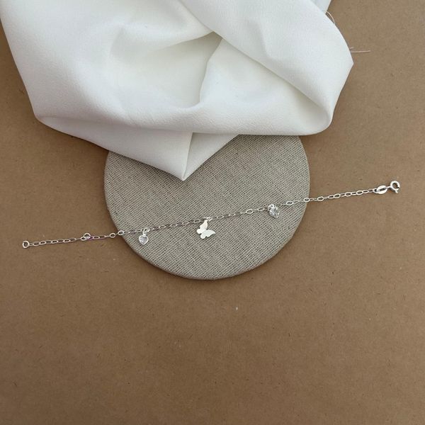 PULSEIRA 1 BORBOLETA ORIGAME 2 CORAÇÕES ZIRCÔNIA CRISTAL PENDURADOS ELOS ALONGADOS