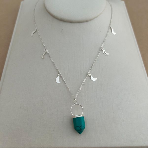 COLAR LUA LISA/VAZADA COM PEDRA NATURAL TURQUEZA