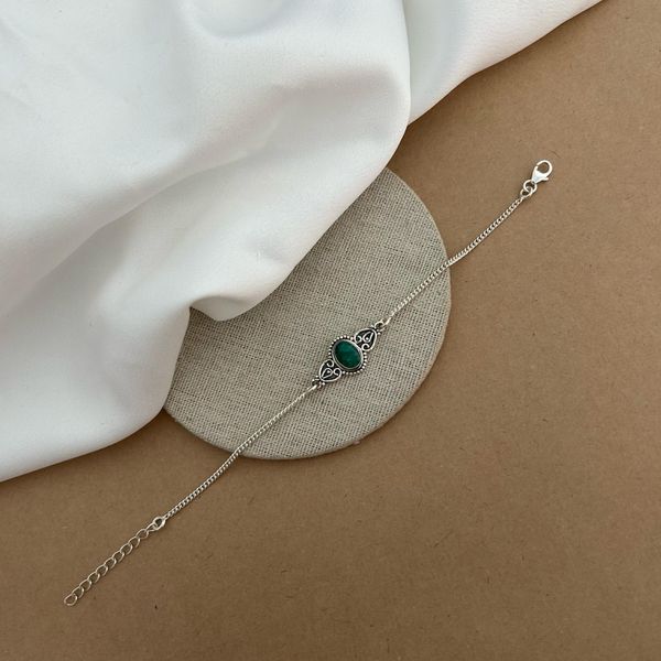 PULSEIRA PEDRA NATURAL BRUTA JADE VERDE OVAL DETALHES ENVELHECIDOS GRUMETT