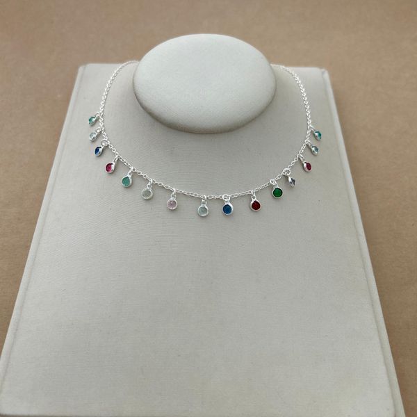 CHOKER COM 15 ZIRCÔNIA REDONDA COLORS PENDURADAS 35CM + 4CM DE EXTENSOR