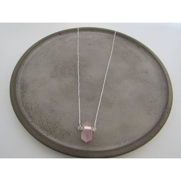 Colar Pedra Natural Biponta Quartzo Rosa Veneziana