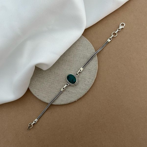 PULSEIRA PEDRA NATURAL CRISOCOLA COM CORRENTE ESCAMA ENVELHECIDA