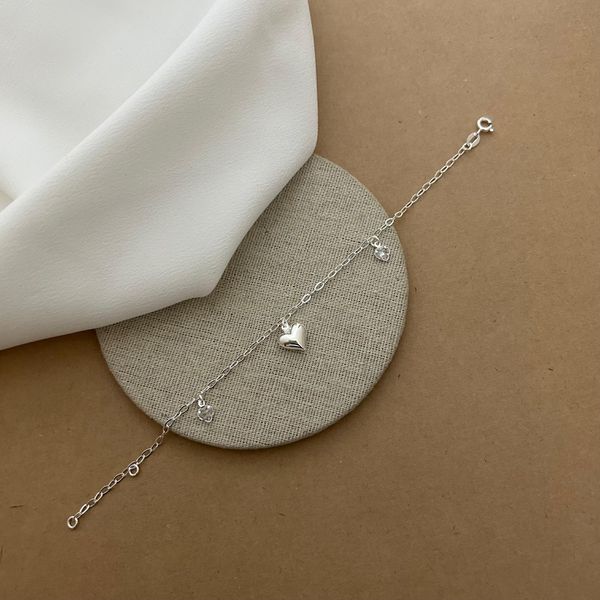 PULSEIRA 1 CORAÇÃO GORDINHO 2 ZIRCÔNIAS CRISTAL PENDURADAS ELOS ALONGADOS
