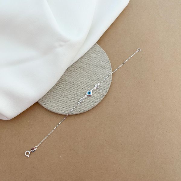 PULSEIRA 1 CORAÇÃO OLHO GREGO 2 CORAÇÕES PEQUENOS ZIRCÔNIAS CRISTAL CARTIER 18CM
